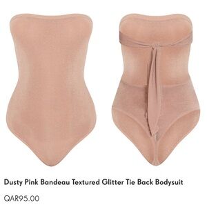 NWT PRETTYLITTLETHING Dusty pink bandeau textured flier tie back bodysuit